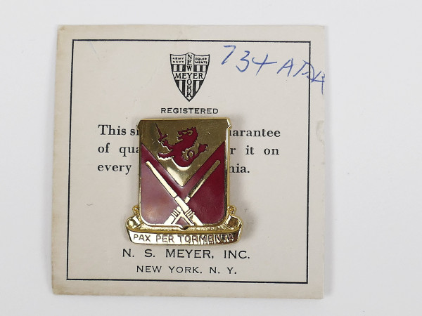 US WW2 Military Unit Crests Insignia 734th ANTI AIRCRAFT ARTILLERY BN Pin Medal Badge Badge