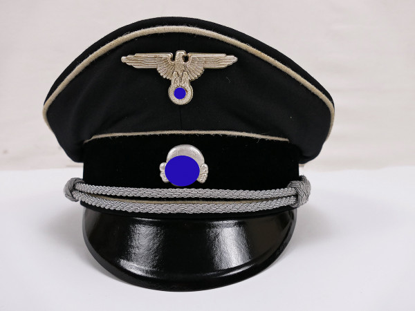 General SS peaked cap officer black size 59 with metal effects