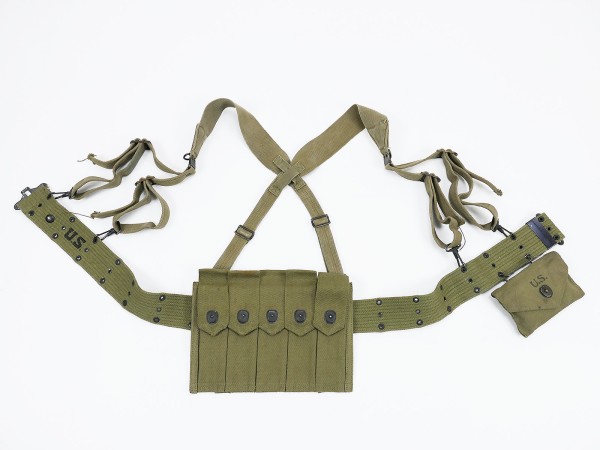 Original US WW2 Set Koppel pistol belt Suspenders Thompson magazine pouch First Aid Kit