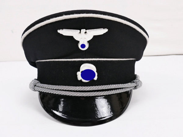 General SS peaked cap officer black size 57 with metal effects