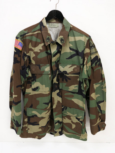 US Army Field Shirt Coat Woodland Camouflage Combat Old Ironsides Medium Long