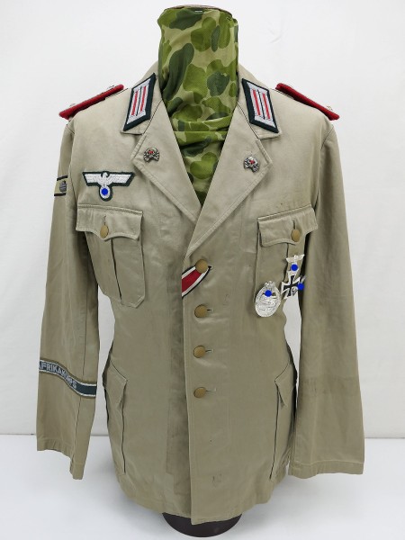 DAK Afrikakorps field blouse tropical jacket Olt. artillery / assault gun from museum liquidation