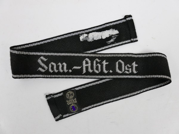 Original SS sleeve band San.-Abt. Ost with label RZM 38/38 Sanitäts Abteilung Ost sleeve stripes