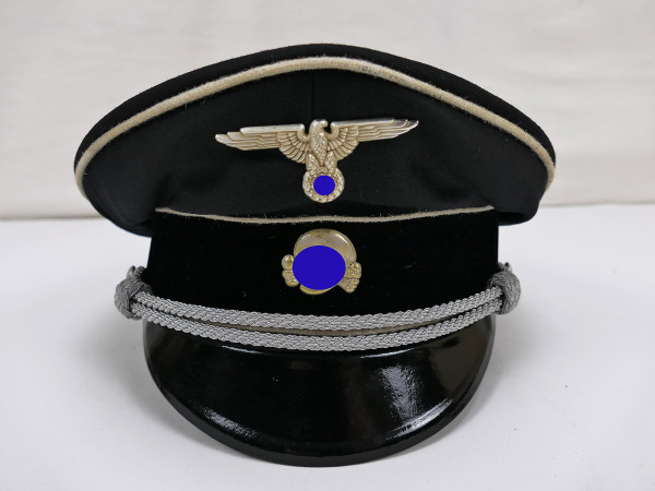 General SS peaked cap officer black size 58 with metal effects