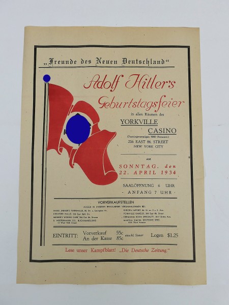 Original poster invitation to Adolf Hitler's birthday party in New York - 1934