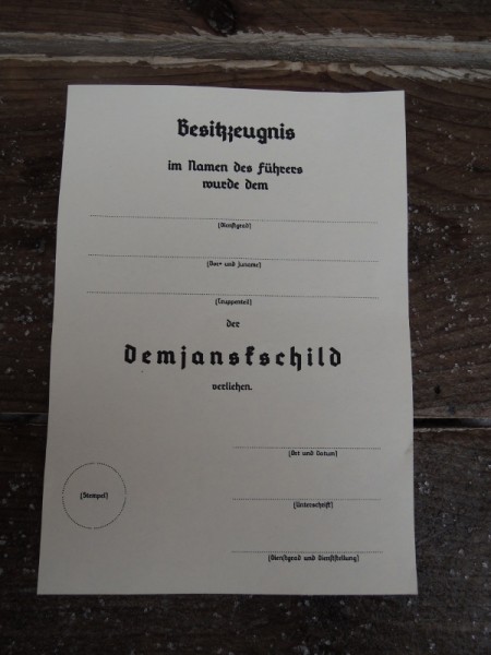 Possession Certificate "Demjanskschild"