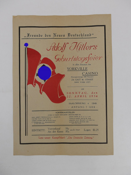 Original poster invitation to Adolf Hitler's birthday party in New York - 1934