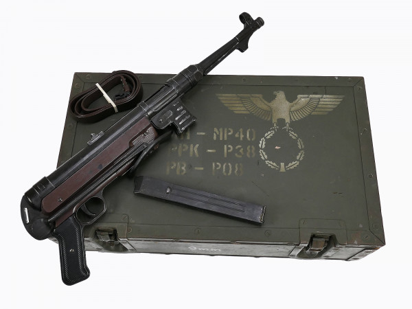 Wehrmacht Denix model MP40 with vintage wooden crate Transport crate MP38/40 crate