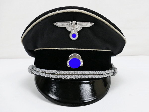 General SS peaked cap officer black size 58 with metal effects