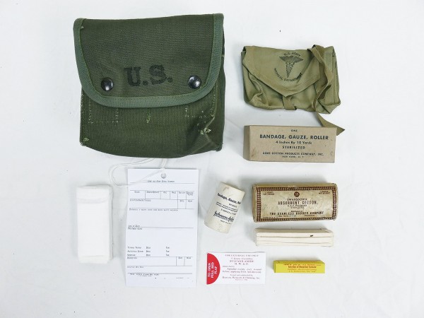 1x US ARMY Vintage Individual First Aid Kit WW2 Korea First Aid Bag Jungle first aid kit
