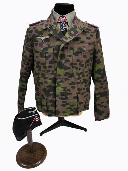 WH Panzer troop uniform ensemble camouflage jacket of Otl. A. Schulz four-pocket skirt POLYSPOT Knight's Cross