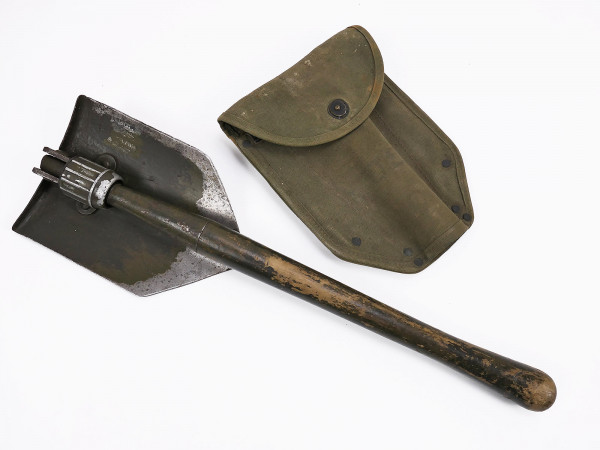 US ARMY Folding Spade AMES 1944 with pocket 1944 Entrenching Tool modified