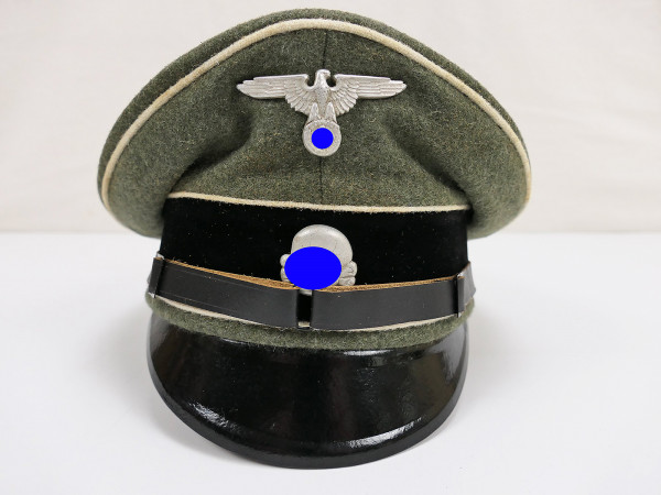 Waffen SS peaked cap officer (but with leather storm strap) size 59 with metal effects