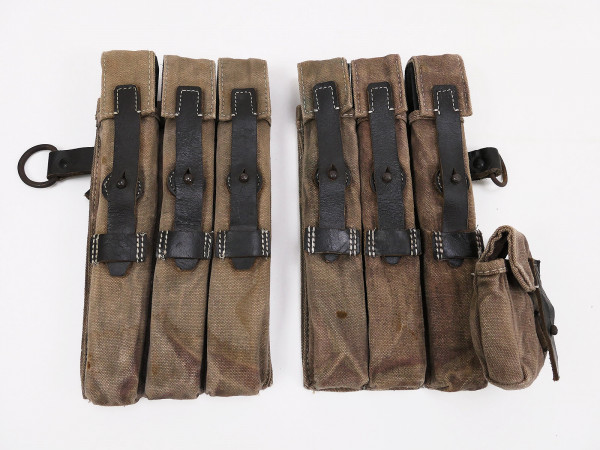 Wehrmacht pair of MP 38/40 magazine pouches MP38 MP40 with 6 dummy wooden magazines