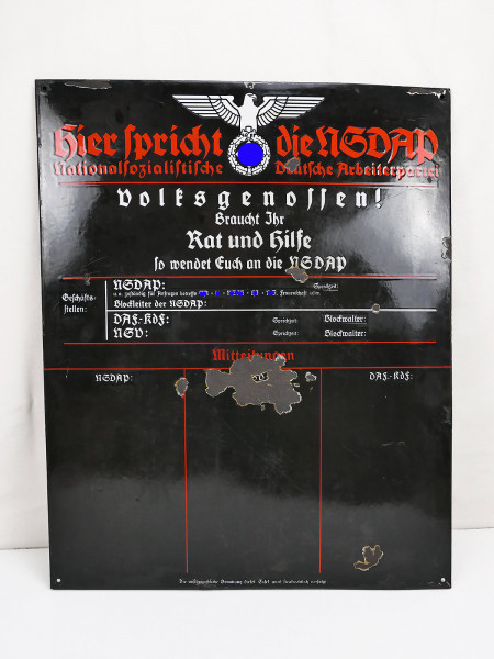 Large enamel sign .... This is the NSDAP speaking .... very good condition 65x80cm