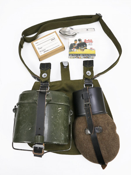 Wehrmacht haversack cooking utensils straps canteen fuel stove field post packet spork