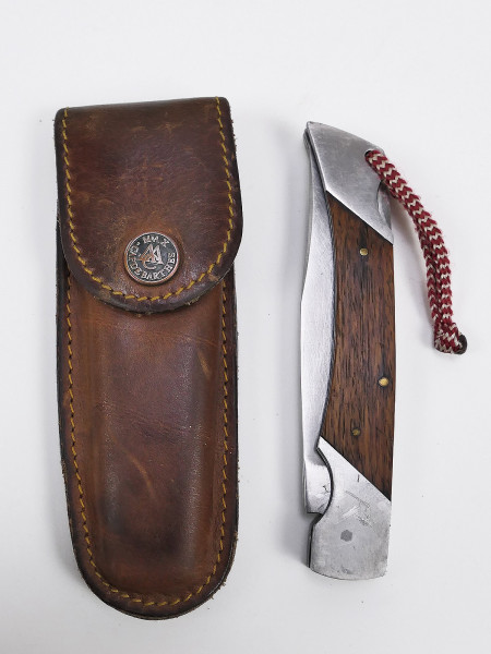 Survival knife folding knife, TRAVELLER with blade and saw + leather pouch