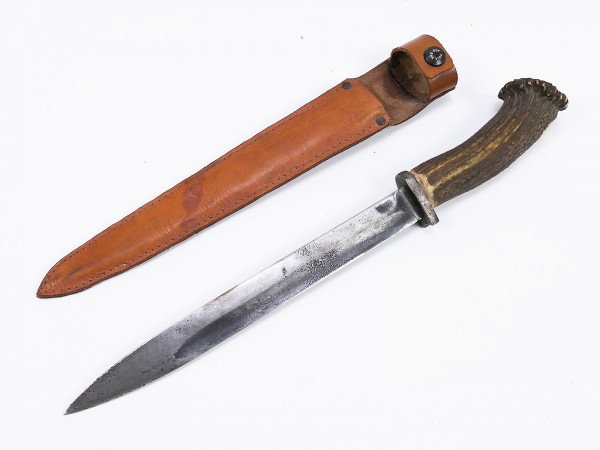 Staghorn hunting knife from K98 bayonet sidearm Wehrmacht in leather sheath