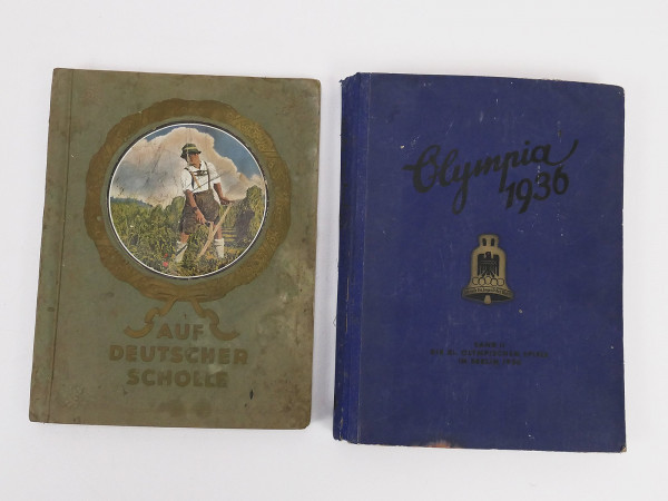 2x scrapbook Cigaretten Bilderdienst Olympia 1936 Bd.2 + Auf Deutscher Scholle bad condition