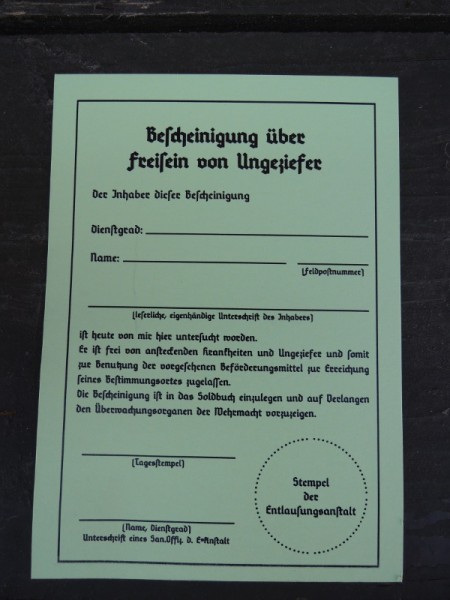 Inserter "Certificate of absence of vermin".