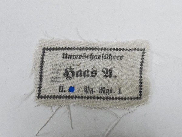 Waffen SS uniform / caps label "HAAS" name label underwear equipment