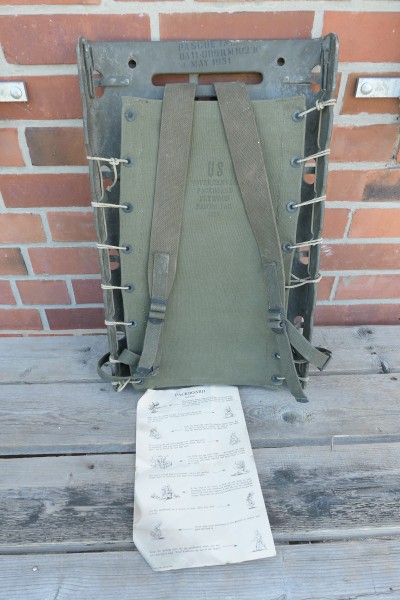 Original US ARMY Korea Plywood Packboard carrying tray frame complete with instructions 1951 #3