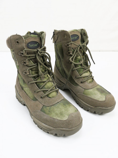 TEESAR Tactical Boots with YKK Zipper A-Tacs Camo Insert Boots Size 42 / US 9