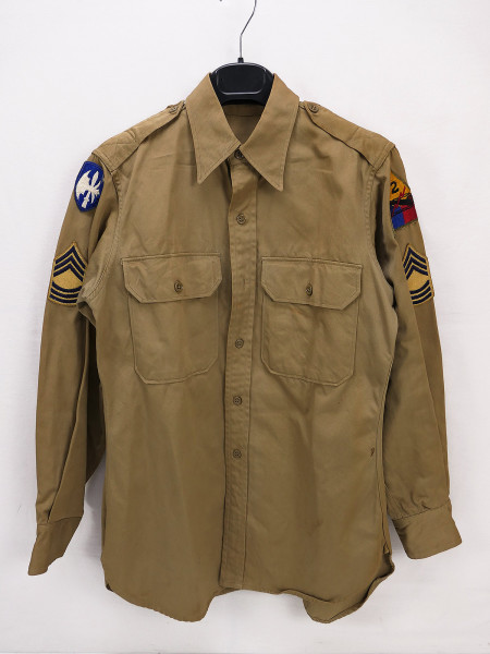 US Army Khaki Cotton Shirt Korea Field Shirt 1948 2nd Armored Division 14 1/2 x 32
