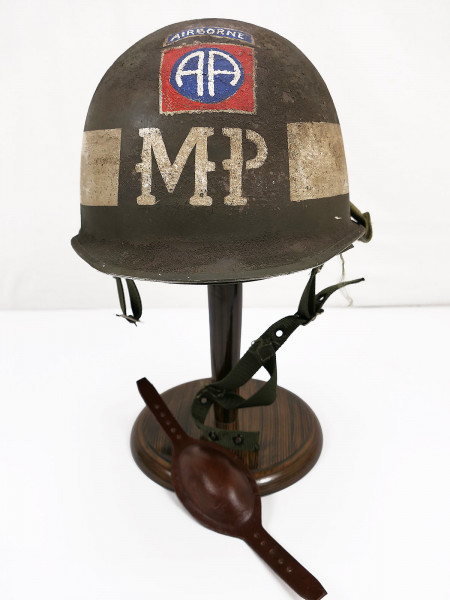 #2/ 82nd Airborne VET US ARMY Type WW2 M1 Steel Helmet MP Military Police + Paratrooper Liner