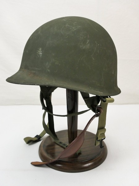 US Army M1C Paratrooper Steel Helmet with Fiber Liner + Chin Strap Chin Cap Type WW2