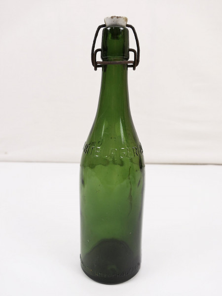 Antique glass bottle Bitburger apple juice bottle glass with swing top bottle Unsaleable