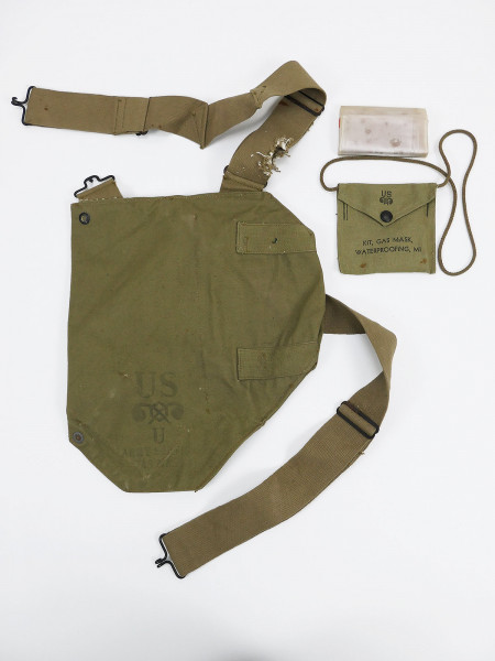 Original US ARMY Service Gas Mask Bag khaki + Waterproofing Kit M1