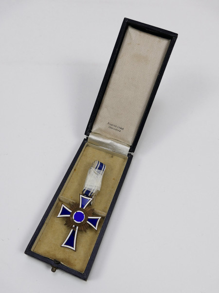 Cross of Honor of the German Mother / Mother's Cross 2nd model bronze on a long ribbon in a case