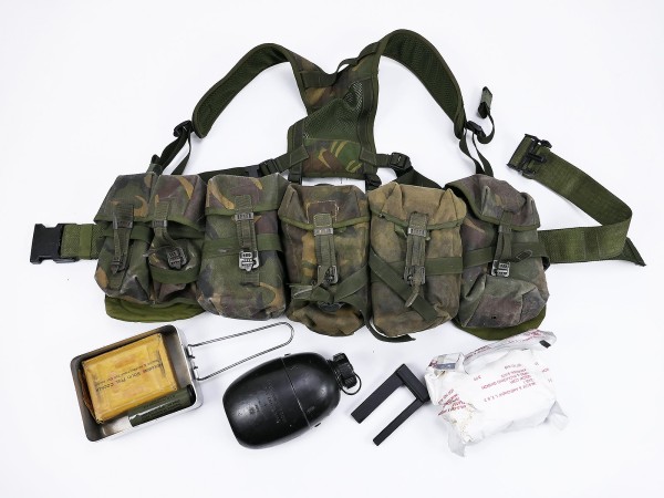 British Army DPM PLCE Chest Rig Tactical Vest Woodland Vest + pouches + stove + water bottle