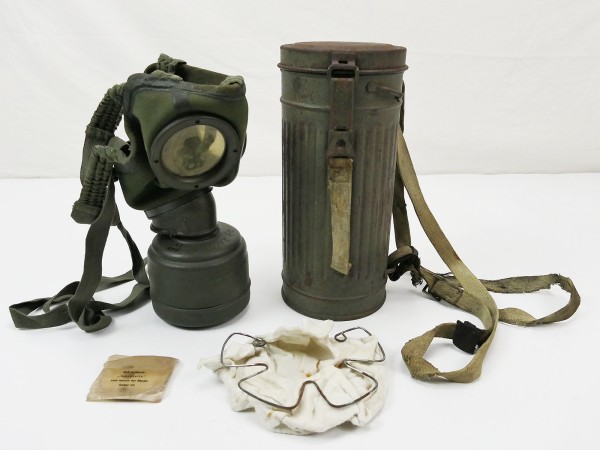 Original Wehrmacht gas mask with filter FE42 in camouflage gas mask can 1939