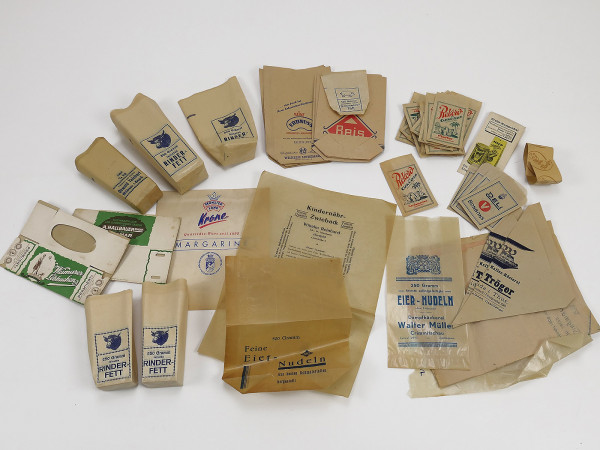 Mixed lot of old original paper bags advertising packaging colonial goods field kitchen canteen