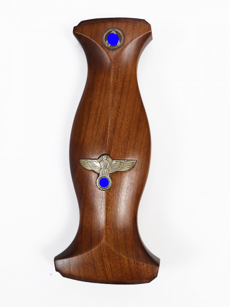 Brown wooden grip handle for M33 service dagger with SA inlay and eagle / grip inlay