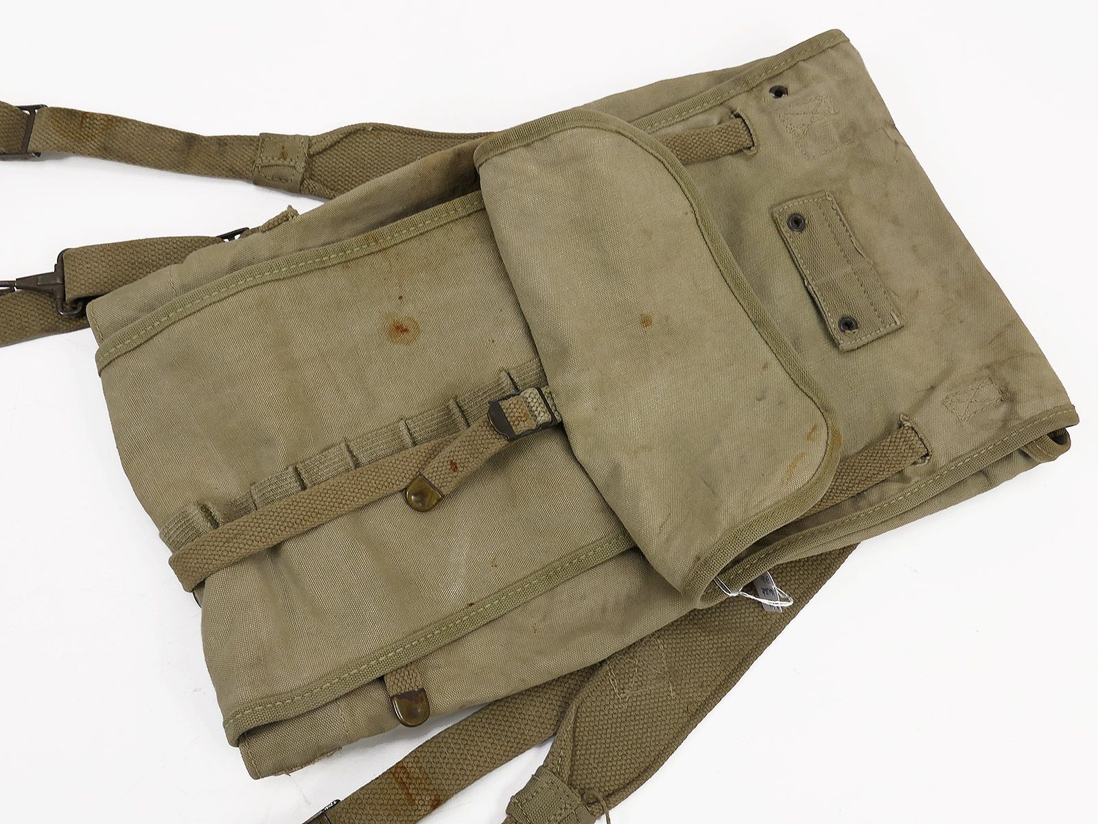 Original US Army WW2 M-1928 Haversack khaki / Collection BATTLE WORN ...